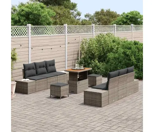 Sodo Sofų Rinkinys Su Pagalve 9 Pcs Pilka Poliratanas