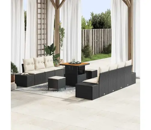 Sodo Sofų Rinkinys Su Pagalve 10 Pcs Juoda Poliratanas