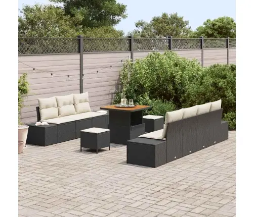 Sodo Sofų Rinkinys Su Pagalve 10 Pcs Juoda Poliratanas