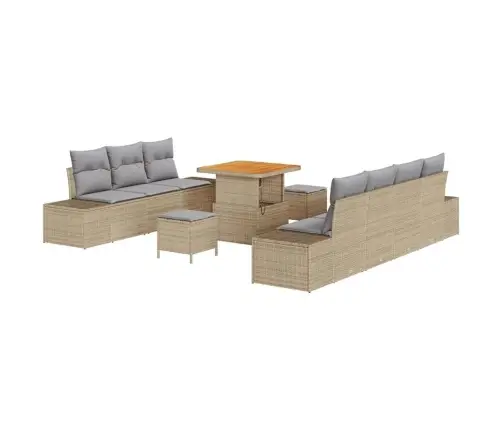 10 Gabali Dārza Dīvānu Komplekts Ar Spilveniem Bēšs Poli Rotangpalma Akācija Vidaxl