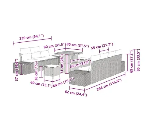 Aia Diivanikomplekt Padjaga 10 Pcs Hall Polürotang