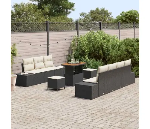 Sodo Sofų Rinkinys Su Pagalve 10 Pcs Juoda Poliratanas