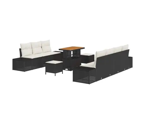 Sodo Sofų Rinkinys Su Pagalve 10 Pcs Juoda Poliratanas