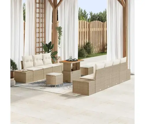 10 Gabalu Dārza Dīvānu Komplekts Ar Spilveniem Bēšs Poli Rotangpalma Akācija Vidaxl