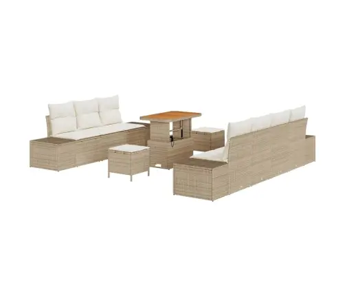 10 Gabalu Dārza Dīvānu Komplekts Ar Spilveniem Bēšs Poli Rotangpalma Akācija Vidaxl