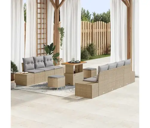 10 Daļu Dārza Dīvānu Komplekts Ar Spilveniem Bēšs Poli Rotangpalma Akācija Vidaxl