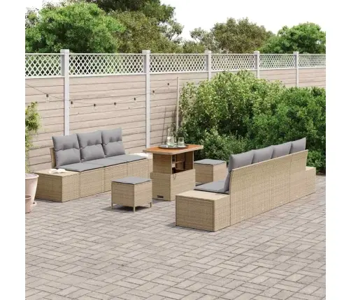 10 Daļu Dārza Dīvānu Komplekts Ar Spilveniem Bēšs Poli Rotangpalma Akācija Vidaxl