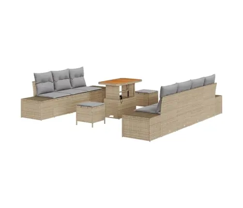 10 Daļu Dārza Dīvānu Komplekts Ar Spilveniem Bēšs Poli Rotangpalma Akācija Vidaxl