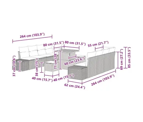 Aia Diivanikomplekt Padjaga 11 Pcs Must Polürooster