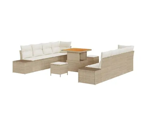 11 Gabalu Dārza Dīvānu Komplekts Ar Spilveniem Bēšs Polietilēna Rotangpalma Akācija Vidaxl