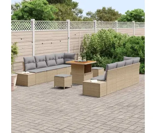 Sodo Sofų Rinkinys Su Pagalve 11 Pcs Smėlio Poli Ratanas