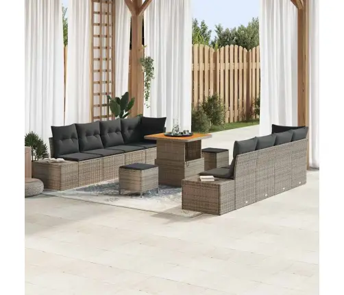 Sodo Sofų Rinkinys Su Pagalve 11 Pcs Pilka Poliratanas