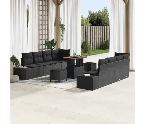 11 Daļu Dārza Dīvānu Komplekts Ar Spilveniem Melnā Krāsā Polirotangpalmas Akācija Vidaxl