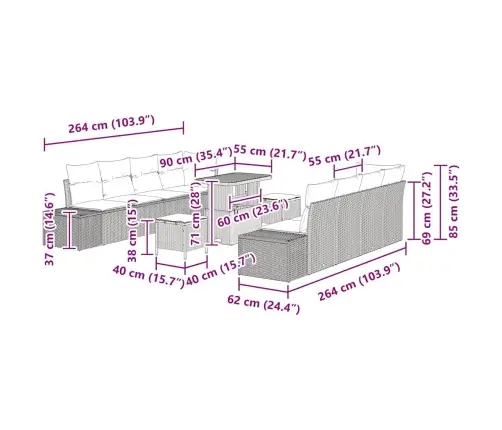 11 Daļu Dārza Dīvānu Komplekts Ar Spilveniem Melnā Polirotangpalmas Vidaxl