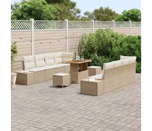 11 Daļu Dārza Dīvānu Komplekts Ar Spilveniem Bēša Poli Rotangpalmas Akācija Vidaxl