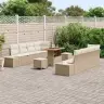 11 Daļu Dārza Dīvānu Komplekts Ar Spilveniem Bēša Poli Rotangpalmas Akācija Vidaxl