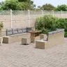 Sodo Sofų Rinkinys Su Pagalve 11 Pcs Smėlio Poli Ratanas