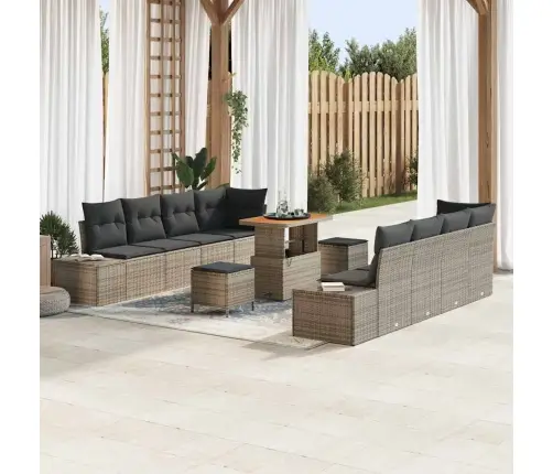 11 Daļu Dārza Dīvānu Komplekts Ar Spilveniem Pelēks Poli Rotangpalma Akācija Vidaxl