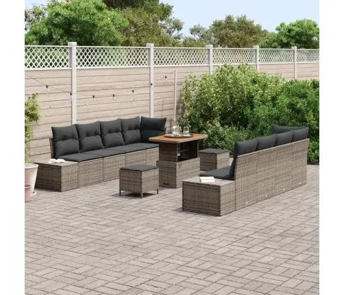 11 Daļu Dārza Dīvānu Komplekts Ar Spilveniem Pelēks Poli Rotangpalma Akācija Vidaxl