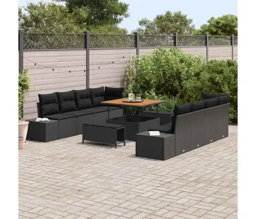 Sodo Sofų Rinkinys Su Pagalve 11 Pcs Juoda Poliratanas