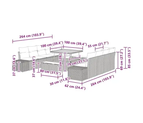 Aia Diivanikomplekt Padjaga 11 Pcs Must Polürotang