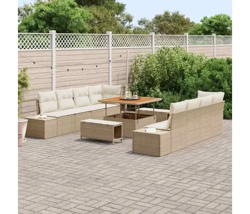 Sodo Sofų Rinkinys Su Pagalve 11 Pcs Smėlio Poli Ratanas