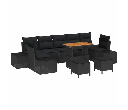 Sodo Sofų Rinkinys Su Pagalve 10 Pcs Juoda Poli Ratanas