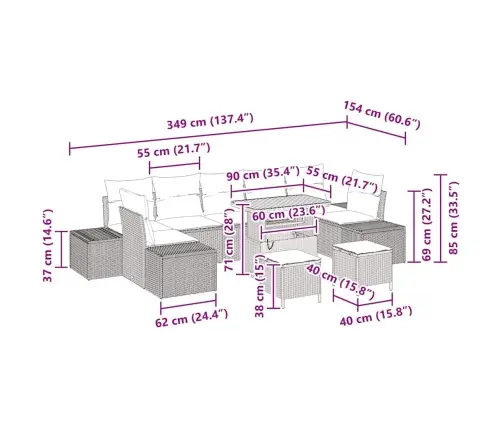 10 Gabalu Dārza Dīvānu Komplekts Ar Spilveniem Melns Poliratanas Akācija Vidaxl