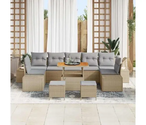 Sodo Sofų Rinkinys Su Pagalve 10 Pcs Smėlio Poliratanas