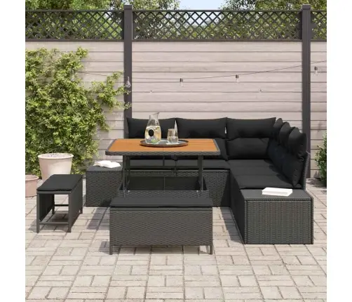 8 Daļu Dārza Dīvānu Komplekts Ar Spilveniem Melnā Poli Rotangpalmas Akācijā Vidaxl