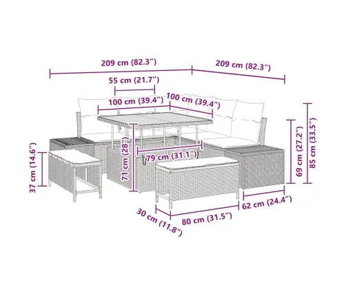 Sodo Sofų Rinkinys Su Pagalve 8 Pcs Juoda Poli Ratanas