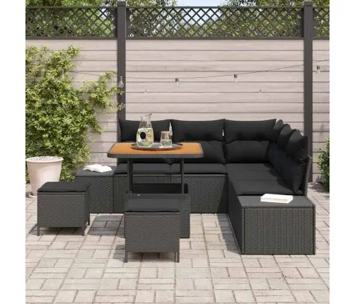 Sodo Sofų Rinkinys Su Pagalve 8 Pcs Juoda Poliratanas