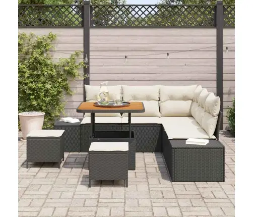 8 Daļu Dārza Dīvānu Komplekts Ar Spilveniem Melna Poli Rotangpalma Akācija Vidaxl