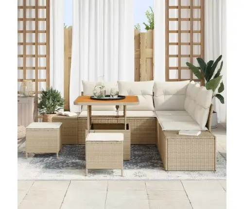 8 Daļu Dārza Dīvānu Komplekts Ar Spilveniem Bēša Poli Rotangpalma Akācija Vidaxl