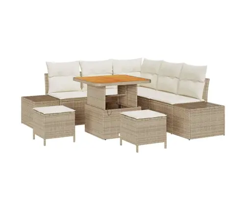 8 Daļu Dārza Dīvānu Komplekts Ar Spilveniem Bēša Poli Rotangpalma Akācija Vidaxl