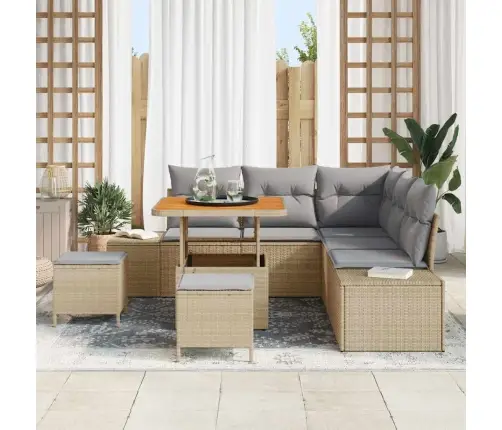 8 Gabalu Dārza Dīvānu Komplekts Ar Spilveniem Bēšā Poliratanā Akācijā Vidaxl