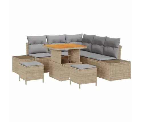 8 Gabalu Dārza Dīvānu Komplekts Ar Spilveniem Bēšā Poliratanā Akācijā Vidaxl