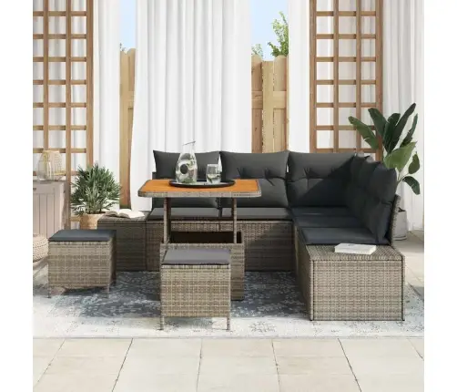 Sodo Sofų Rinkinys Su Pagalve 8 Pcs Pilka Poli Ratanas