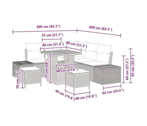 Sodo Sofų Rinkinys Su Pagalve 8 Pcs Pilka Poli Ratanas