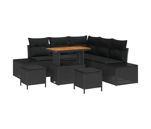 8 Daļu Dārza Dīvānu Komplekts Ar Spilveniem Melns Poliratanas Akācija Vidaxl