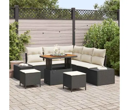 Sodo Sofų Rinkinys Su Pagalve 8 Pcs Juoda Poli Ratanas