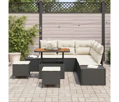 Sodo Sofų Rinkinys Su Pagalve 8 Pcs Juoda Poli Ratanas