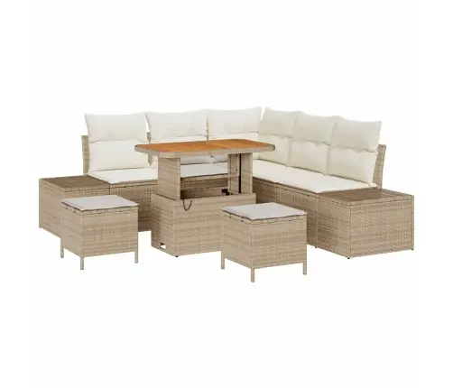 8 Gabalu Dārza Dīvānu Komplekts Ar Spilveniem Bēšā Poli Rotangpalmas Akācijas Vidaxl