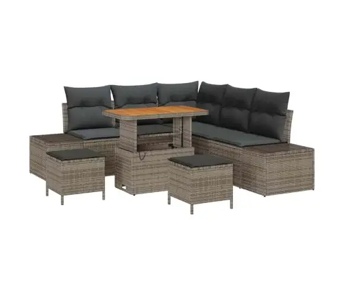 8 Gab. Dārza Dīvānu Komplekts Ar Spilveniem Pelēkā Poli Rotangpalmas Akācijas Vidaxl