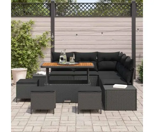9 Daļu Dārza Dīvānu Komplekts Ar Spilveniem Melnā Poli Rotangpalmas Akācijā Vidaxl