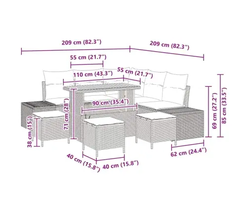 9 Gabalu Dārza Dīvānu Komplekts Ar Spilveniem Melnā Polirenā Vidaxl