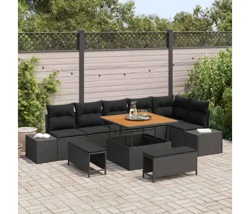 9 Gabalu Dārza Dīvānu Komplekts Ar Spilveniem Melnās Polietilēna Rotangpalmas Vidaxl