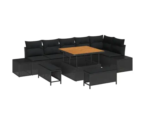 9 Gabalu Dārza Dīvānu Komplekts Ar Spilveniem Melnās Polietilēna Rotangpalmas Vidaxl