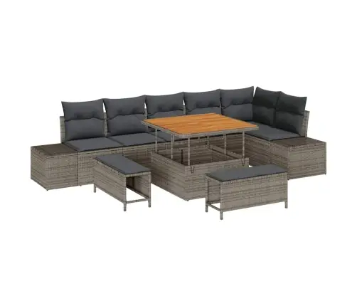 9 Gabalu Dārza Dīvānu Komplekts Ar Spilveniem Pelēks Poliraģins Akācija Vidaxl