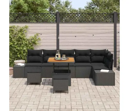 9 Daļu Dārza Dīvānu Komplekts Ar Spilveniem, Melns Poliratan Vidaxl